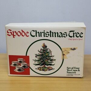 Spode Christmas Tree Tea Cup and Saucer Made in England China Set of 4